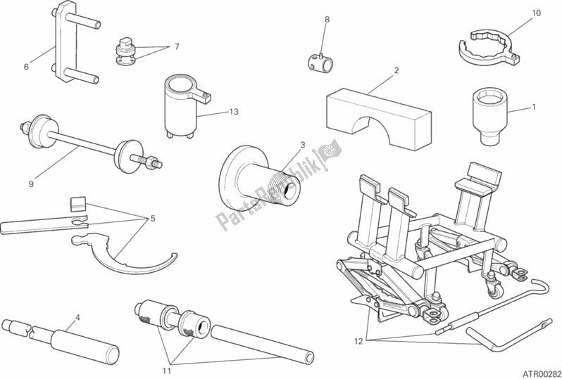Alle onderdelen voor de 01b - Werkplaatsgereedschap van de Ducati Multistrada 1200 S Pikes Peak Thailand 2014
